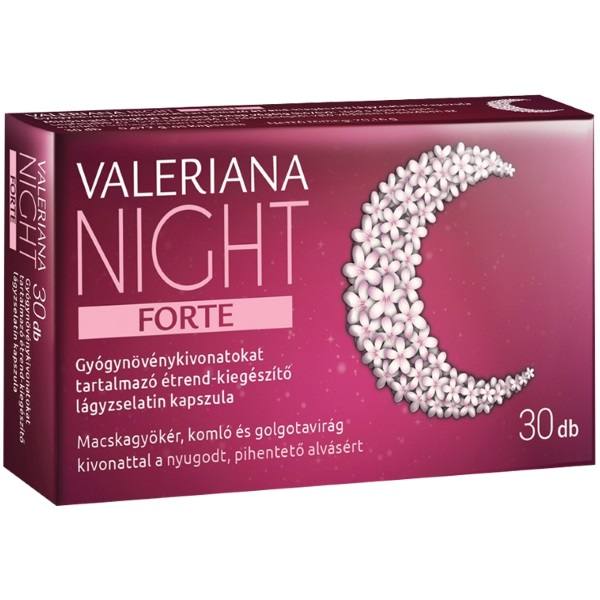 VALERIANA NIGHT FORTE GYÓGYNÖVÉNYKIVONATOKAT TARTALMAZÓ ÉTREND-KIEGÉSZÍTŐ LÁGYZSELATIN KAPSZULA 30 db