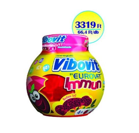 VIBOVIT BY EUROVIT IMMUN GUMIVITAMIN VITAMINOKAT ÉS ÁSVÁNYI ANYAGOKAT TARTALMAZÓ ÉTREND-KIEGÉSZÍTŐ 50db