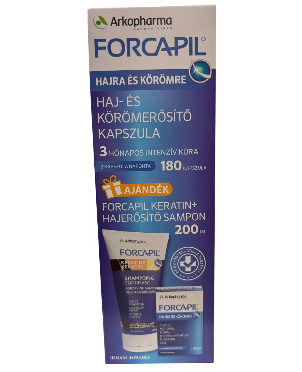 Forcapil Keratin+ (180 db) + AJÁNDÉK Sampon